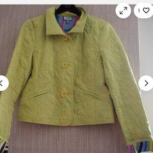 i t w by Claude Brown Quilted Pale Lime Green Silk lining Women Jacket Size:10